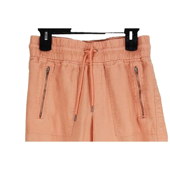 Athleta Cabo Linen Jogger‎ Pants size 4 Orange Peach zip pockets drawstring - Picture 2 of 12